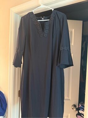 Talbots Navy Floral-Trim Shift Dress